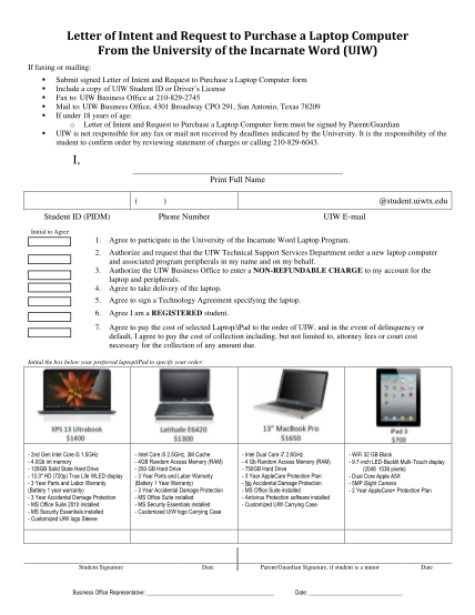 25182119-letter-of-intent-and-request-to-purchase-a-laptop-computer-from-uiw