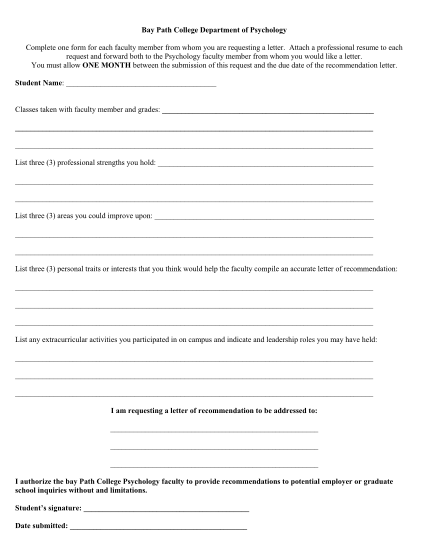 25428632-fillable-bay-path-college-recommendation-fillable-form