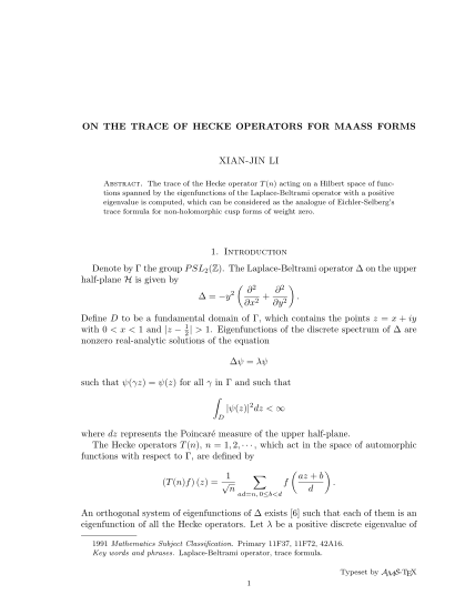 25503559-on-the-trace-of-hecke-operators-for-maass-forms-math-byu