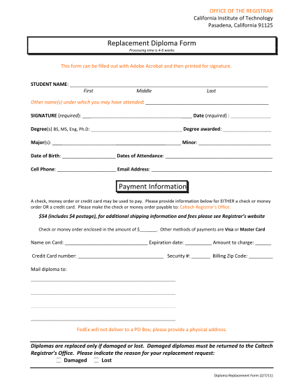 25541131-diploma-replacement-form-office-of-the-registrar-caltech