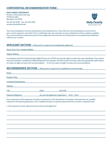 26036601-fillable-holy-family-mba-fillable-recommendation-form