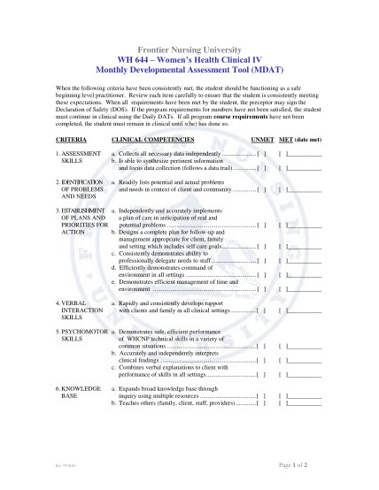 260667952-frontier-nursing-university-wh-644-womens-health-clinical-iv-monthly-developmental-assessment-tool-mdat-when-the-following-criteria-have-been-consistently-met-the-student-should-be-functioning-as-a-safe-beginning-level-practitioner