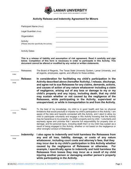 260681224-lamar-university-release-indemnity-agreement-for-minors-page-1-lamar