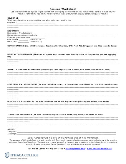 260712364-resume-worksheet-ithaca-college-ithaca