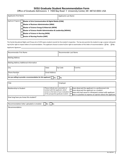 260770724-svsu-graduate-student-recommendation-form-svsu