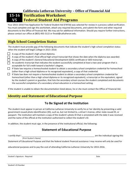 261003374-california-lutheran-university-office-of-financial-aid-1516-verification-worksheet-v5-federal-student-aid-programs-your-20152016-application-for-federal-student-aid-fafsa-was-selected-for-review-in-a-process-called-verification