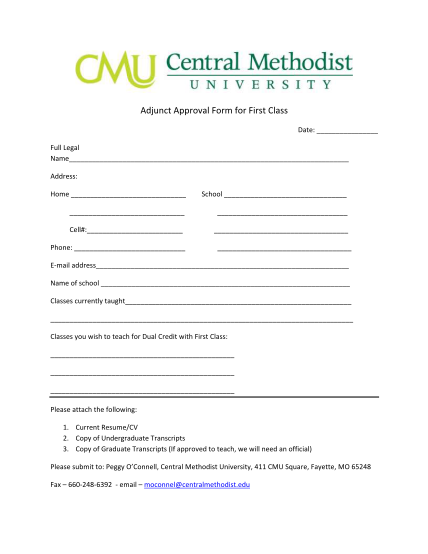 261009350-adjunct-approval-form-for-first-class-centralmethodist
