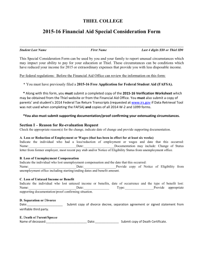 261243577-thiel-college-201516-financial-aid-special-consideration-form-student-last-name-first-name-last-4-digits-ss-or-thiel-id-this-special-consideration-form-can-be-used-by-you-and-your-family-to-report-unusual-circumstances-which-may-impac