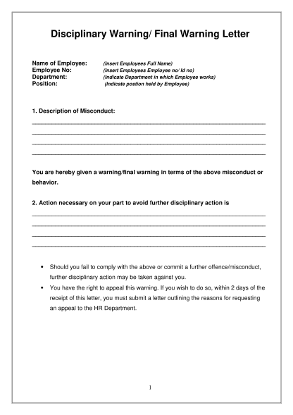 69 warning letter template for poor performance page 2 - Free to Edit ...