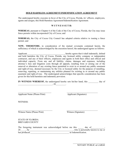 264441505-hold-harmless-agreementindemnification-agreement-cocoa-fl-cocoafl