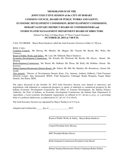 264709755-memorandum-of-the-joint-executive-session-of-the-city-of-hobart-common-council-board-of-public-works-and-safety-economic-development-commission-redevelopment-commission-hobart-sanitary-district-board-of-commissioners-and-storm-water