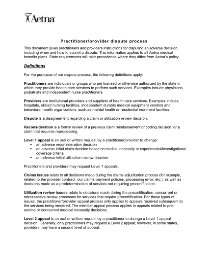 26649-practproviderdi-sputeprocess-practitioner-provider-dispute-process-definitions--aetna-aetna-insurance-claims-forms-and-applications