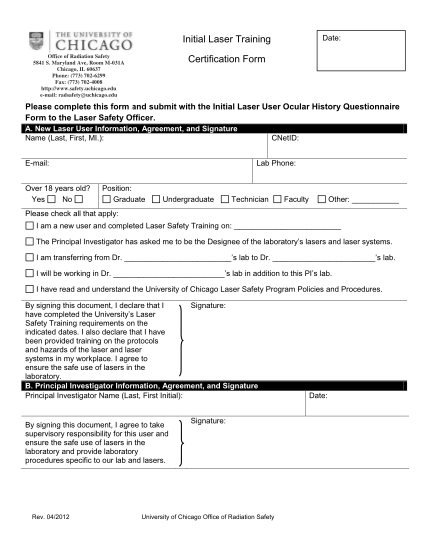 26815338-initial-laser-training-certification-form-university-of-chicago