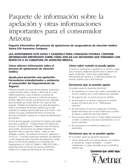 26849-ppo_az_spanish-appeal-information-packet-and-other-important-disclosure--aetna-aetna-insurance-claims-forms-and-applications