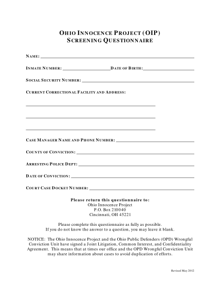 26853865-ohio-innocence-project-oip-screening-questionnaire-law-uc