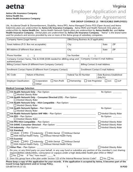 26921-va-er-form-virginia-small-group-business-employer-application--aetna-aetna-insurance-claims-forms-and-applications