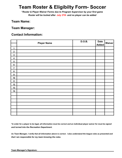19 soccer game roster template - Free to Edit, Download & Print
