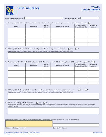 rbc travel insurance medical questionnaire