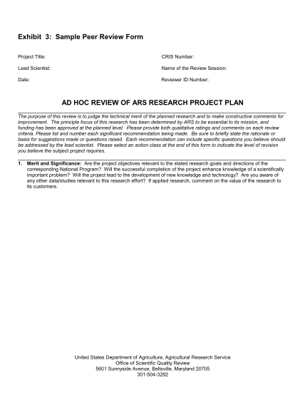 27160983-exhibit-3-sample-peer-review-form-ad-hoc-review-of-ars-ars-usda