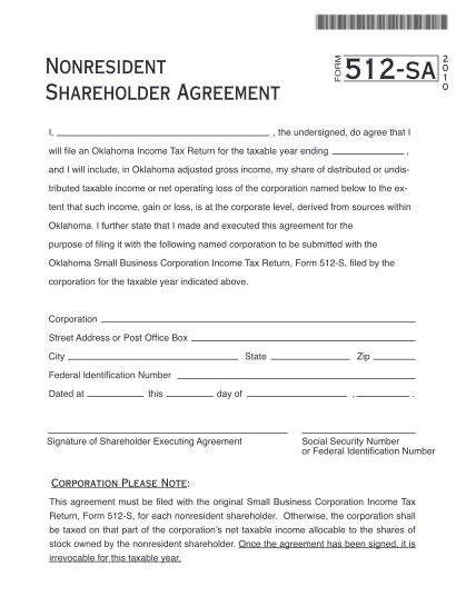 271695688-i-form-nonresident-shareholder-agreement-512sa-the-undersigned-do-agree-that-i-will-file-an-oklahoma-income-tax-return-for-the-taxable-year-ending-and-i-will-include-in-oklahoma-adjusted-gross-income-my-share-of-distributed-or