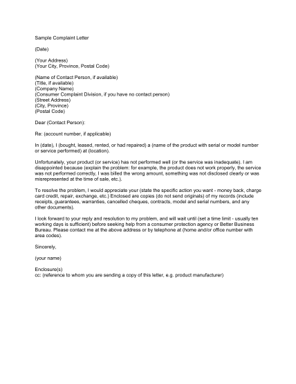 23 Complaint Letter Sample - Free to Edit, Download & Print | CocoDoc