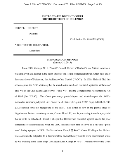 27269347-case-109cv01719ckk-document-76-filed-020113-page-1-of-25-united-states-district-court-for-the-district-of-columbia-cornell-herbert-plaintiff-v-gpo