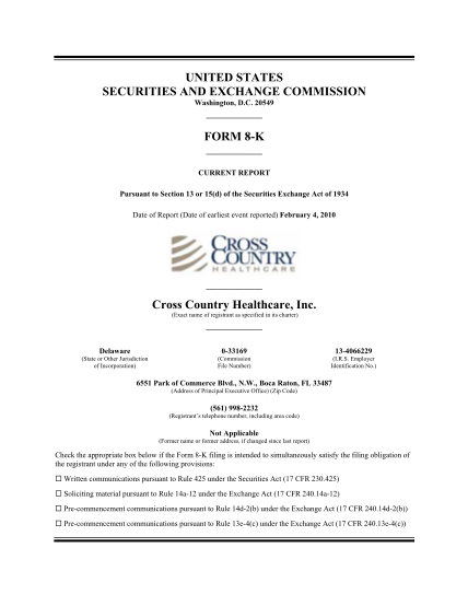 27451286-cross-country-healthcare-inc-securities-and-exchange-commission-sec