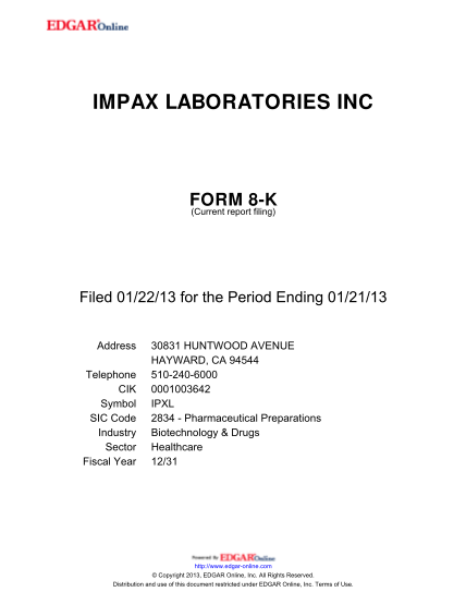 275733060-impax-laboratories-inc-form-8-k-current-report-filing-filed-012213-for-the-period-ending-012113