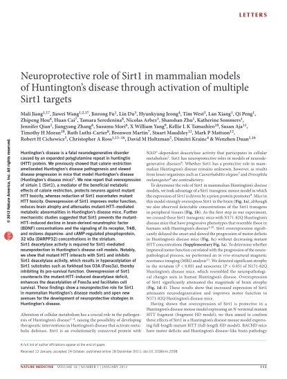 276139672-neuroprotective-role-of-sirt1-in-mammalian-models-of-huntingtons-disease-through-activation-of-multiple-sirt1-targets-nature-medicine-18-153-2011-doi-neuroscience-jhu