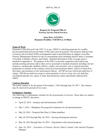 276461949-50614-request-for-proposal-50614-way-service-patrol-services-issue-date-4222014-response-deadline-5202014-1100am-scope-of-work-pursuant-to-ohio-revised-code-5501