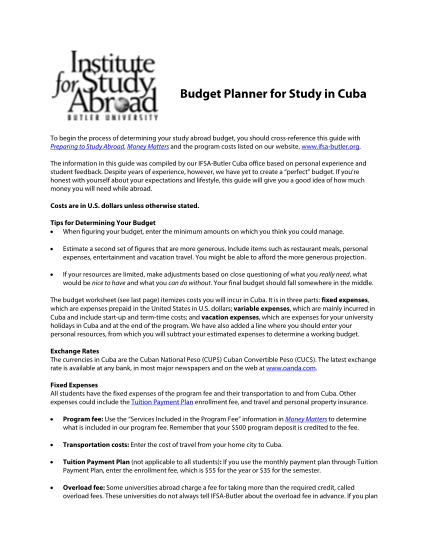 276482923-budget-planner-for-study-in-cuba-ifsa-butler-ifsa-butler