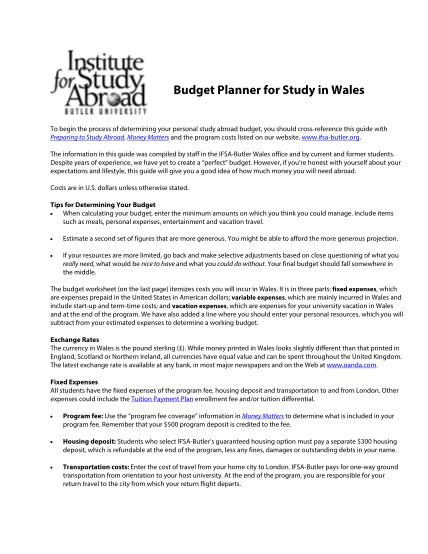 276483318-budget-planner-for-study-in-wales-ifsa-butler-ifsa-butler