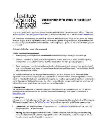 276483927-budget-planner-for-study-in-republic-of-ireland-ifsa-butler-ifsa-butler