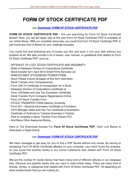 278781785-form-of-stock-certificate-form-of-stock-certificate