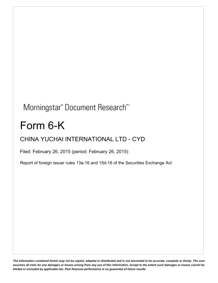 278884892-press-release-dated-february-26-2015-china-yuchai-international-announces-2014-unaudited-fourth-quarter-and-full-year