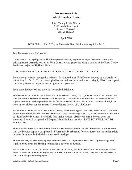 27922732-invitation-to-bid-sale-of-surplus-houses-by-utah-county-public-works-4152010-invitation-to-bid-sale-of-surplus-houses-by-utah-county-public-works-4152010