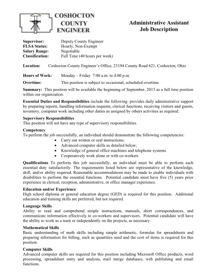 26 job description administrative assistant - Free to Edit, Download &  Print | CocoDoc