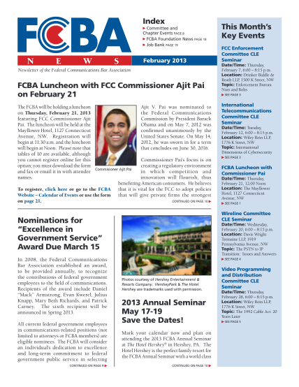 280519018-index-committee-and-chapter-events-page-8-fcba-foundation-news-page-18-job-bank-page-19-n-e-w-s-february-2013-newsletter-of-the-federal-communications-bar-association-fcba-luncheon-with-fcc-commissioner-ajit-pai-on-february-21-the-fcb