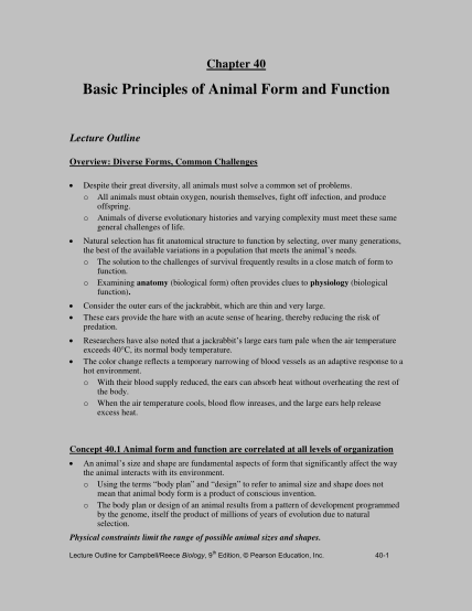 280794116-chapter-40-basic-principles-of-animal-form-and-function-lecture-outline-overview-diverse-forms-common-challenges-despite-their-great-diversity-all-animals-must-solve-a-common-set-of-problems