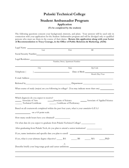 281997603-pulaski-technical-college-student-ambassador-program-application-to-be-completed-by-the-student-the-following-questions-concern-your-background-interests-and-plans-pulaskitech