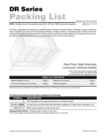 282442450-dr-series-packing-list-detroit-radiant-products-company