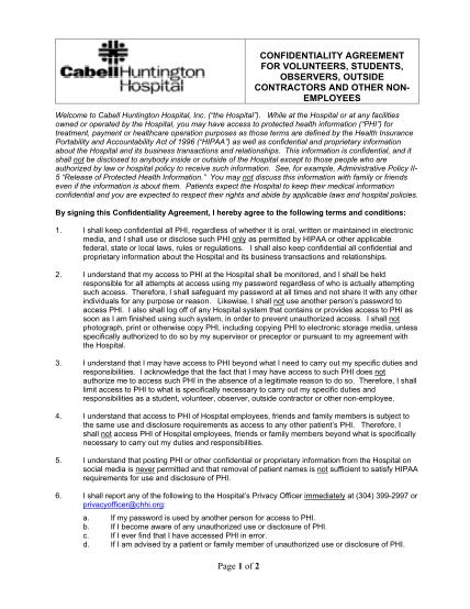 28288047-non-employee-confidentiality-agreement-cabell-huntington-hospital-cabellhuntington