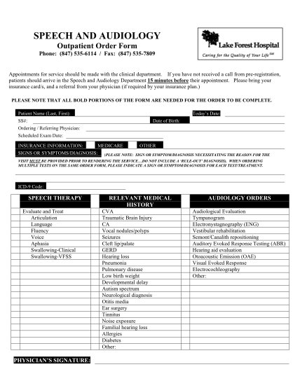 28334377-speech-and-audiology-outpatient-order-form-lake-forest-lfh
