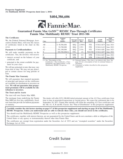28376701-prospectus-supplement-to-multifamily-remic-prospectus-dated-june-1-2010-404386606-guaranteed-fannie-mae-gemstm-remic-pass-through-certificates-fannie-mae-multifamily-remic-trust-2011-m6-the-certificates-we-the-federal-national