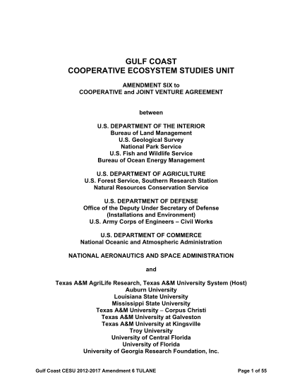 284175346-gulf-coast-cooperative-ecosystem-studies-unit-amendment-six-to-cooperative-and-joint-venture-agreement-between-u-cesu-psu