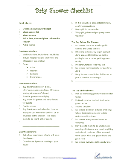 45 Baby Shower Checklist - Free to Edit, Download & Print | CocoDoc