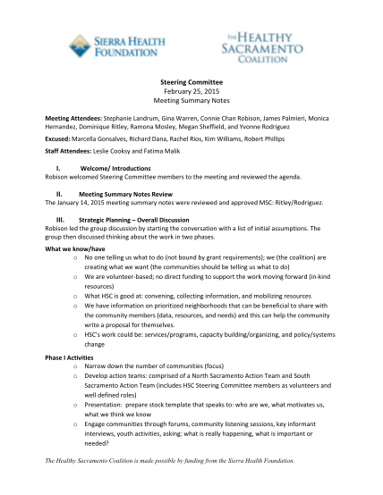 288998218-steering-committee-february-25-2015-meeting-summary-notes-sierrahealth