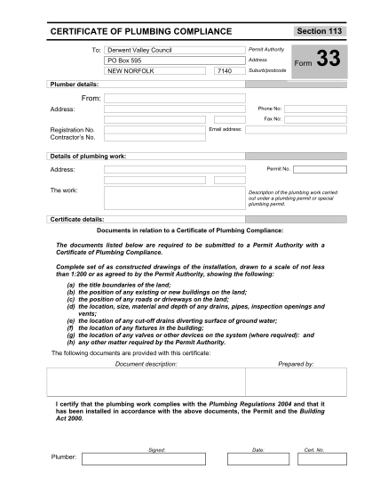 29044424-form-33-certificate-of-plumbing-compliance-derwent-valley