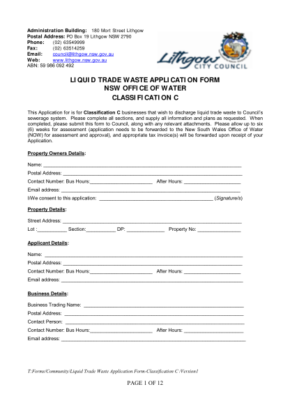 29045983-liquid-trade-waste-application-form-nsw-office-of-water-classification-c