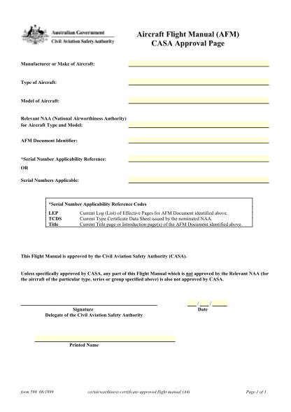 29050194-form-598-aircraft-flight-manual-afm-civil-aviation-safety-authority-casa-gov